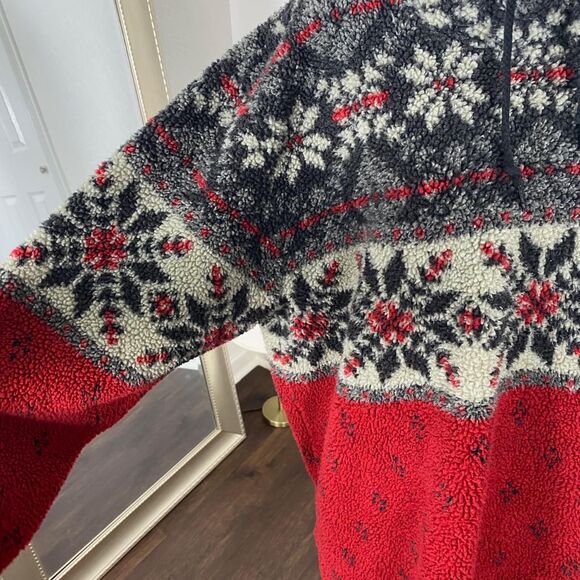 Vintage Made in USA Christmas Holiday Snowflake Red Plus Size XL Fleece Sweater - Picture 6 of 7